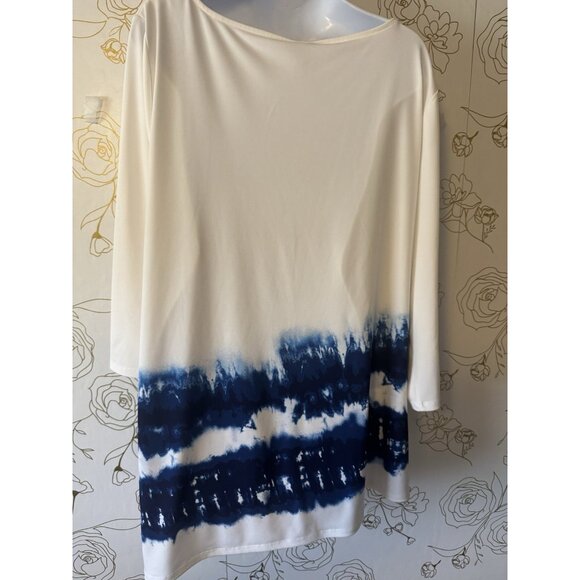 Chicos Top  Blouse Size XL Asymmetrical Tie Dye Top Boat Neck Slinky Jersey 078 - Picture 4 of 6